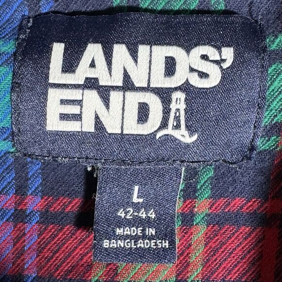 Lands End Cotton Plaid Robe Tie Waist Men's Large - Picture 4 of 5